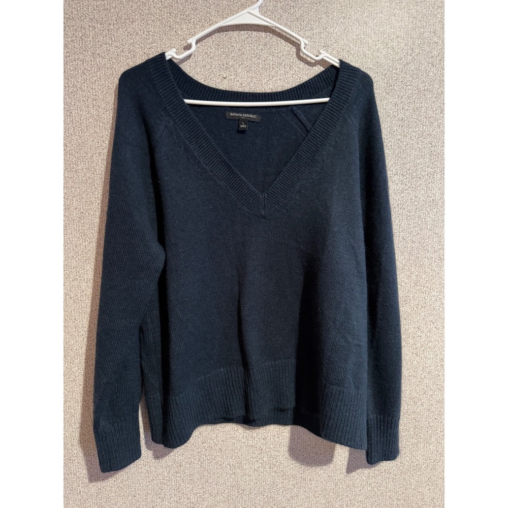 Banana Republic Navy Blue V-Neck Raglan Sleeve Knit Sweater Large RN54023
